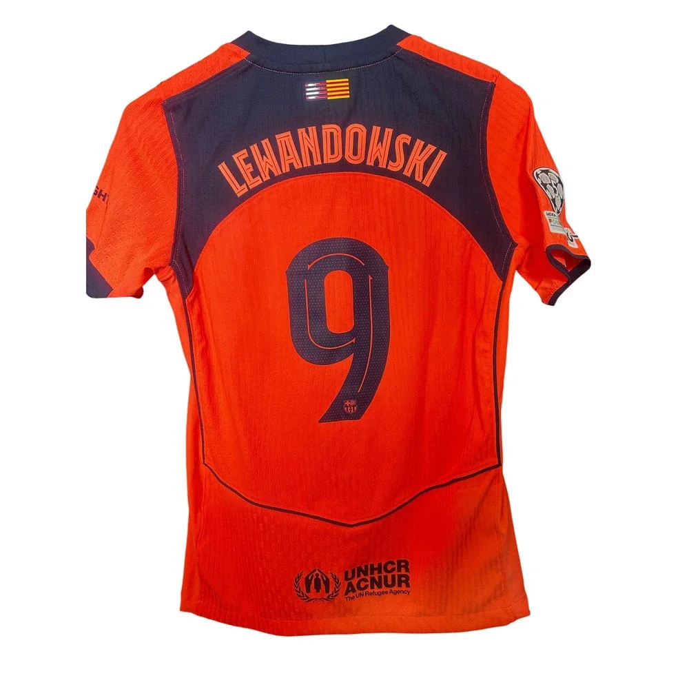 Nike FC Barcelona Lewandowski 9 Jersey Orange Blue Kids Large 2023-24 Away Shirt